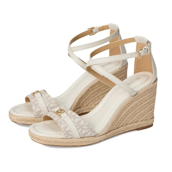 Michael Kors Mandy Wedge Sandals Vanilla Cream Logo Espadrille Heels – 5M - Picture 1 of 13